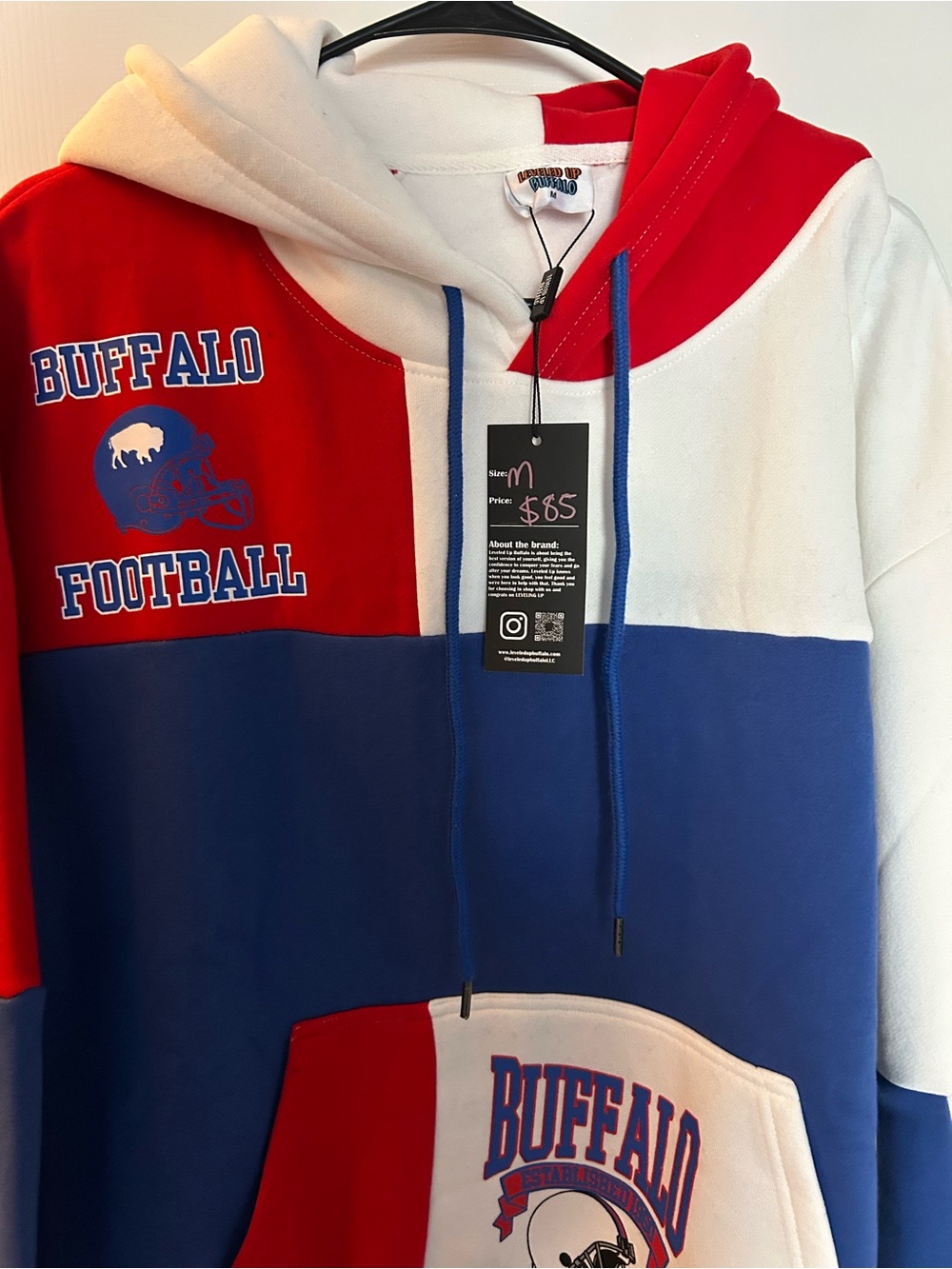 Leveled Up Buffalo Football Colorblock Hoodie - Red, Blue & White - Picture 2 of 4